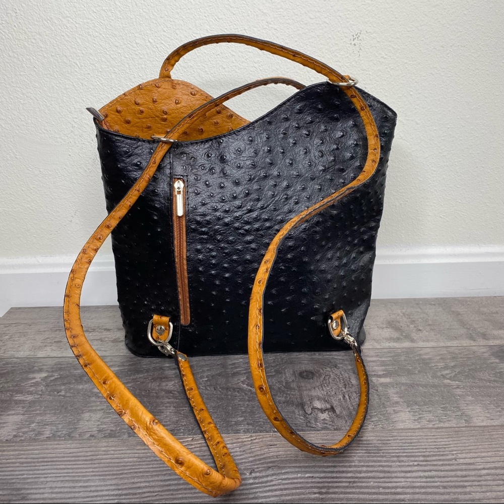 Borse in Pelle Textured Leather Convertible Backpack Purse Black & Brown